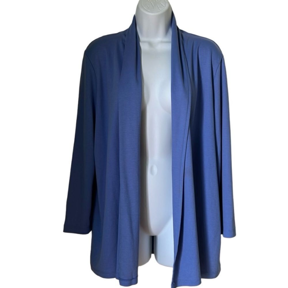 L.L.Bean Women 100% Supima Cotton Open Blue Lilac Cardigan Light Sweater sz L
